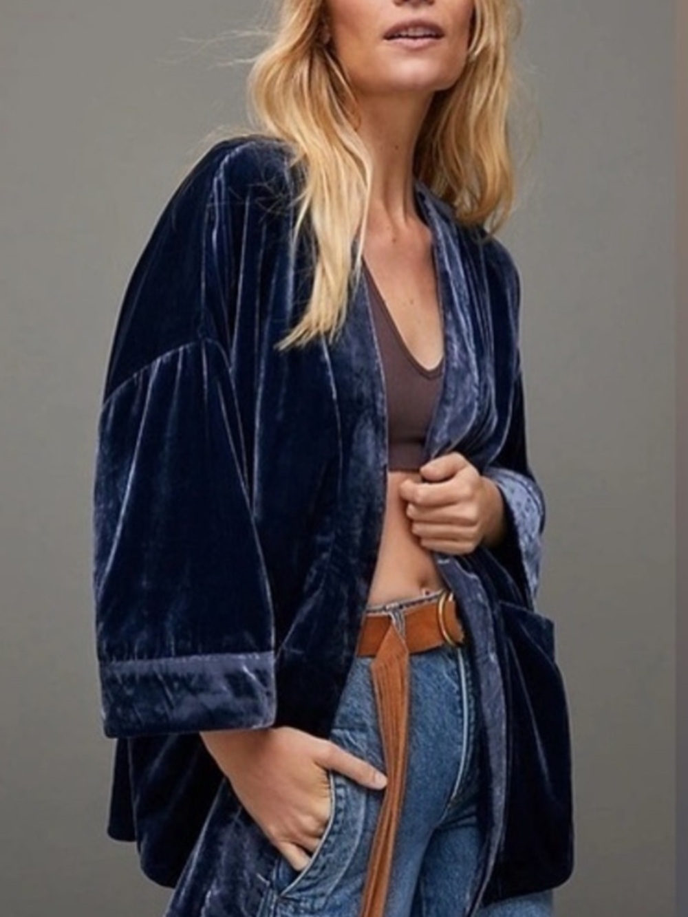Anthropologie esme open front velvet wide sleeve kimono cardigan size medium